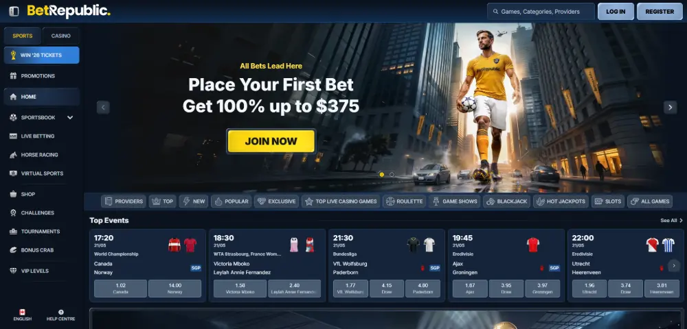 BetRepublic Casino homepage screenshot