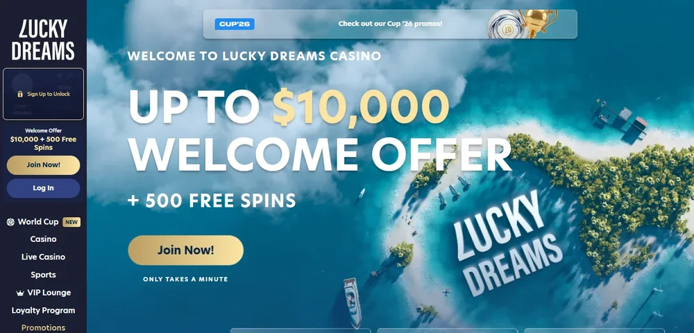LuckyDreams Casino homepage screenshot