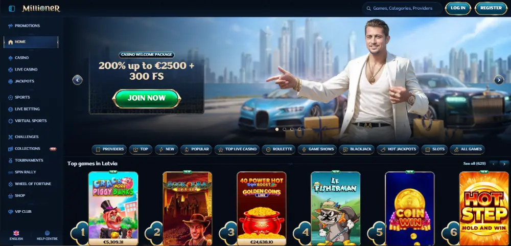 Millioner Casino homepage screenshot