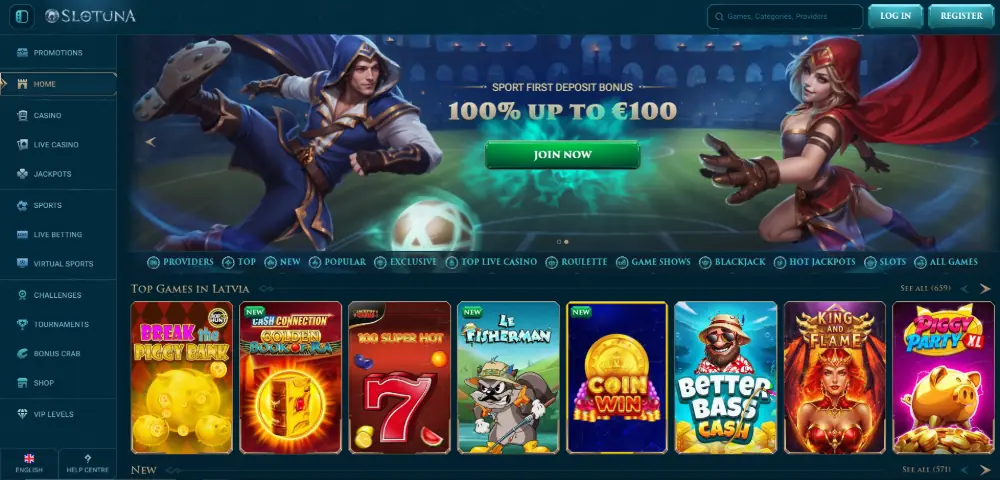 Slotuna Casino homepage screenshot