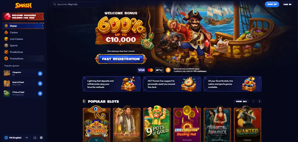 Smash Casino homepage screenshot
