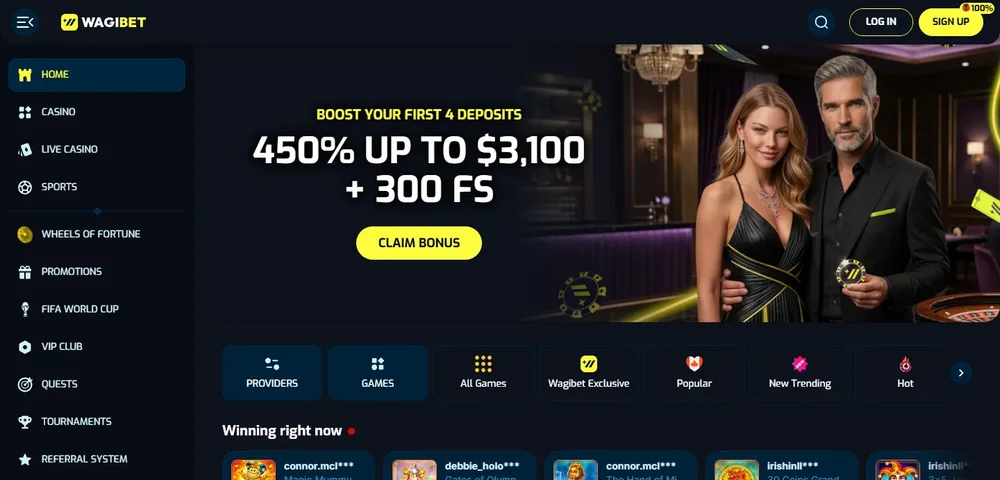 Wagibet Casino homepage screenshot